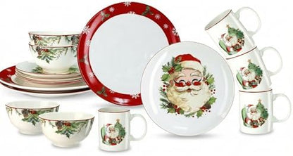 Pickmesh 16 Pcs Santa Christmas Dishes Dinnerware Set for 4 Guest