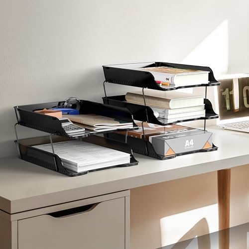 Simple Houseware 2-Tier Stackable Paper Tray for Desk Organizer, Black
