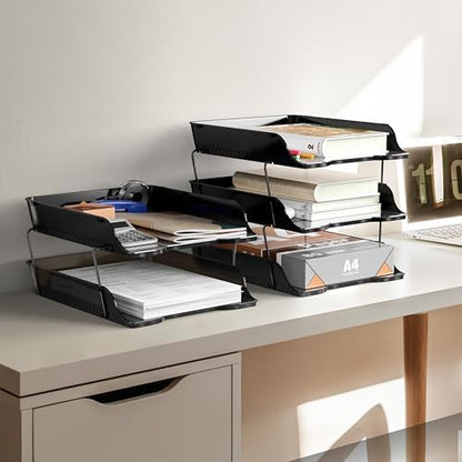 Simple Houseware 2-Tier Stackable Paper Tray for Desk Organizer, Black