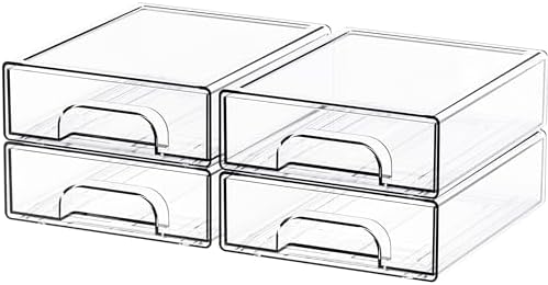 Yieach 4 Pack Small Clear Stackable Storage Drawers,2.2'' Tall Desk