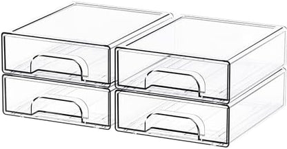 Yieach 4 Pack Small Clear Stackable Storage Drawers,2.2'' Tall Desk
