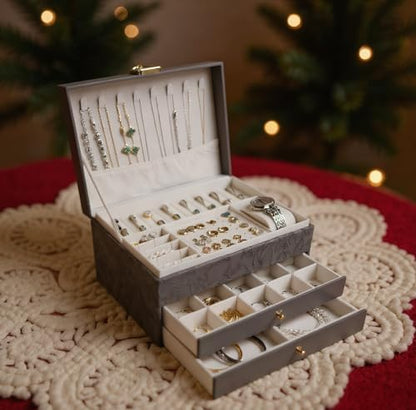 TOFUNTOY Jewelry Organizer Box, Large Jewelry Boxes for Women, 3-Layer