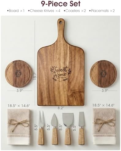 Charcuterie & Cheese Board Set, 9-Piece, 15.7", Acacia Wood