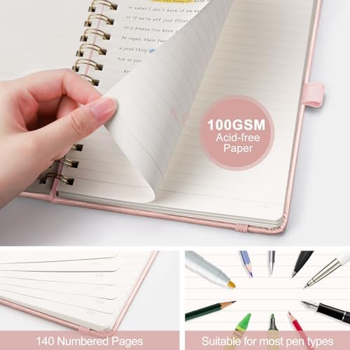 AHGXG Lined Spiral Journal Notebook, 140 Pages, A5 (5.7" x 8.3")