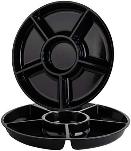 Plasticpro 6 Sectional Round Plastic Serving Tray/Platter (2, Black)