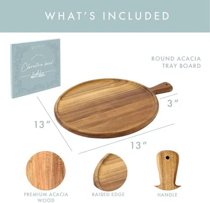 Acacia Wood Charcuterie Board with Handle, Round 16"x13”