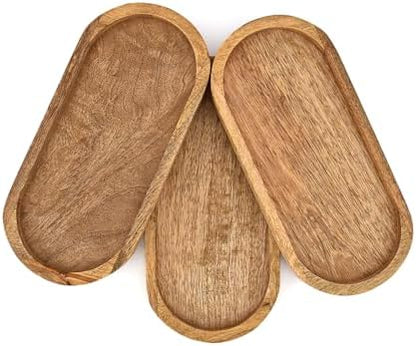 Platters Mango Wood Natural Wood Serving Platters Set with Lip Oval