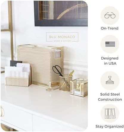 BLU MONACO | Gold Desk File Folder Organizer Set | Desktop Hanging