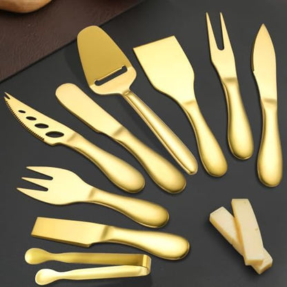 Stainless Steel Gold Cheese Tool Set - 12 Piece Cheese Knife & Cheese