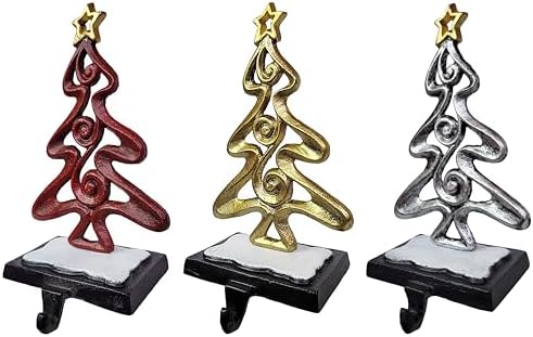 Lulu Decor, Cast Iron Red, Gold and Silver Tree Stocking Holder 3 pc