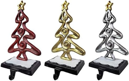 Lulu Decor, Cast Iron Red, Gold and Silver Tree Stocking Holder 3 pc