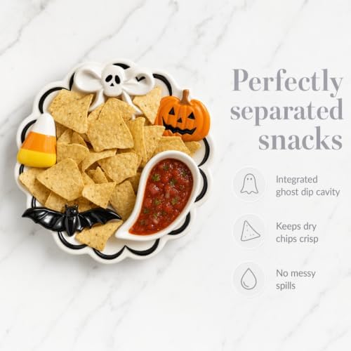 Mud Pie Halloween Chip And Dip Serving Platter, Ghost Dip Bowl Candy