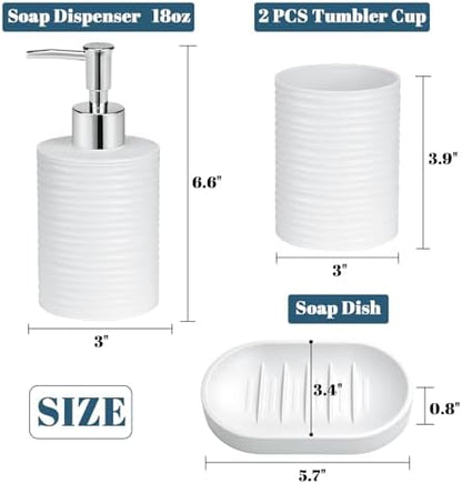 Plastic Bathroom Accessories Set 4Pcs, White Bathroom Accessory Set
