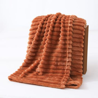 Rust Fleece Throw Blanket for Couch Sofa Bed 50”*60” Ultra Soft