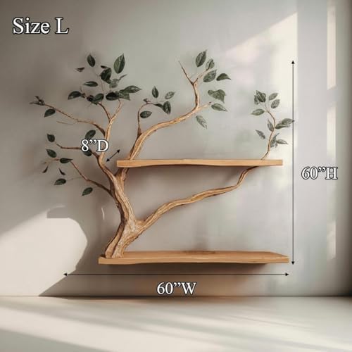 Walnut Floating Shelves Wall Mounted, Handmade Tree Branch Bookshelf