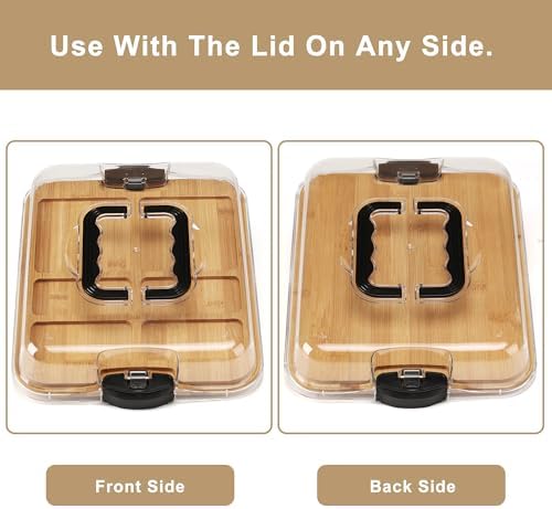 Charcuterie Board with Clear Lid, Double-Sided Bamboo Cheese Board
