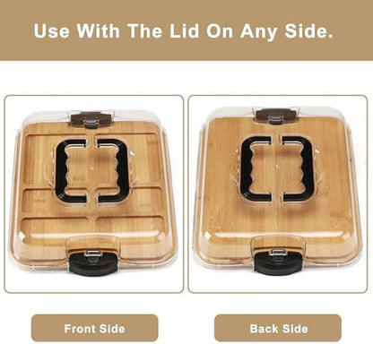 Charcuterie Board with Clear Lid, Double-Sided Bamboo Cheese Board