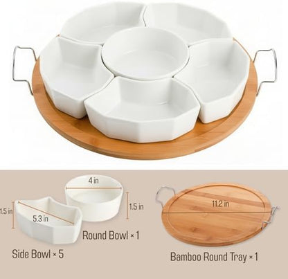 ZENFUN Chip and Dip Serving Set, 11'' Divided Serving Platters Tray