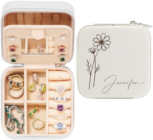 Ships Next Day, Personalized Travel Jewelry Mirror Case with Name