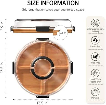 Renmxj Large Round Charcuterie Boards with Lid, Cheese & Serving Tray