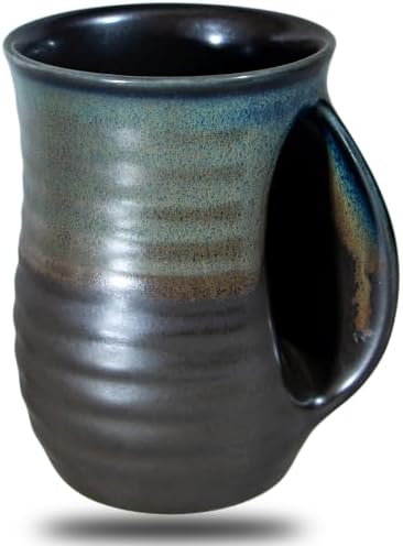 Reactive Glaze Ceramic Hand Warmer Mug, Right Handed, 16 Ounce