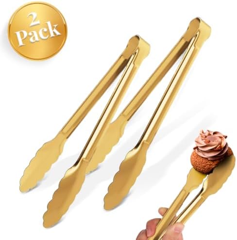 Homesphere Stainless Steel Gold Serving Tongs for Food, 9.5 Inch, Pack