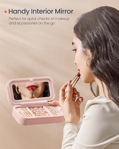 SONGMICS HOME Travel Jewelry Case, Portable Box Organizer with Mirror