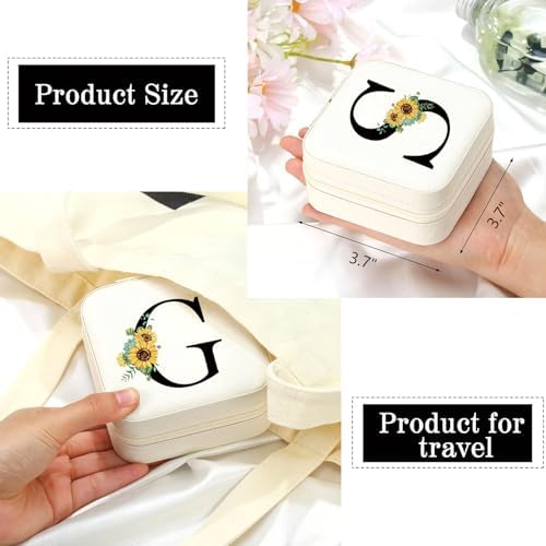 Sunflower Initial S Travel Jewelry Box PU Leather Jewelry Organizer
