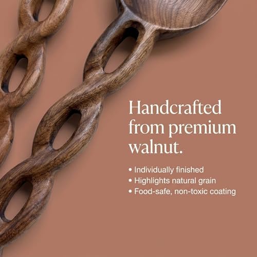 Salt & York 13-Inch Walnut Wood Salad Tongs, Handcrafted Wooden