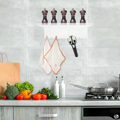 Tofficu Acrylic Wall Shelf with Hooks Narrow Floating Display Rack