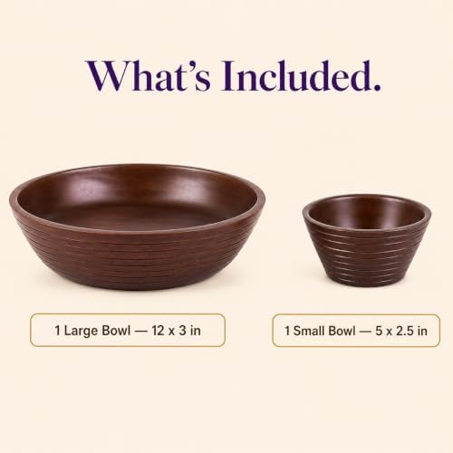 Melvvi Wooden Chip and Dip Bowl, Round Detachable Pedestal, 12" Brown