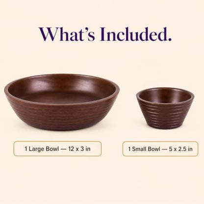 Melvvi Wooden Chip and Dip Bowl, Round Detachable Pedestal, 12" Brown