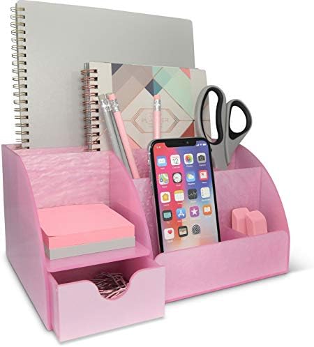 My Space Organizers Pink Desk Organizer Office, Acrylic, with Drawer