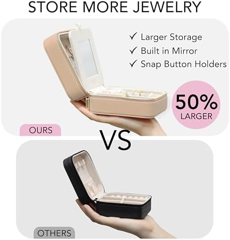 Saffiano Leather Travel Jewelry Box with Mirror | Portable Jewelry