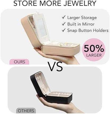 Saffiano Leather Travel Jewelry Box with Mirror | Portable Jewelry