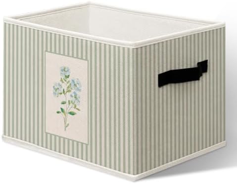 Blue Floral Storage Boxes, Cottage Core Botanical Cube Storage Bin for