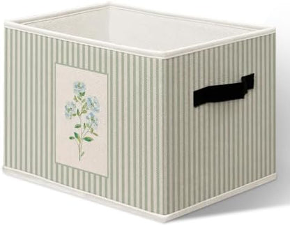 Blue Floral Storage Boxes, Cottage Core Botanical Cube Storage Bin for