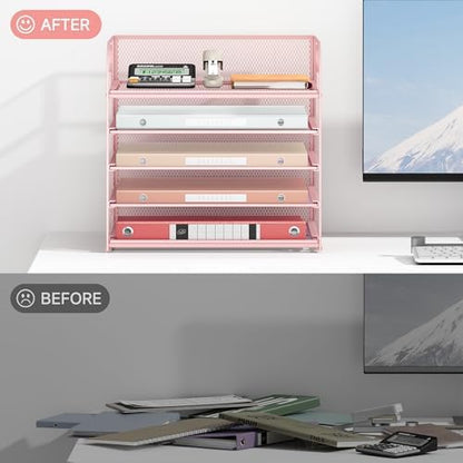 5 Tray Paper Organizer Letter Tray with Handle - Mesh Desk File