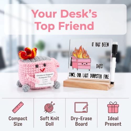 Emotional Support Crochet Dumpster Fire and Sign Decor Set Dumpster