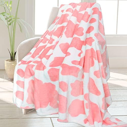 Pink Cow Throw Blanket Gifts for Women Girls Teen, Soft Plush Fleece
