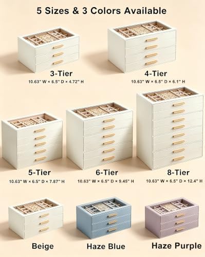 Lolalet Jewelry Box Organizer, 4-Layer Jewelry Storage Case -Beige