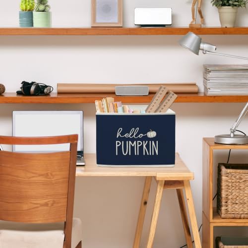 Blue Hello Fall Pumpkin Storage Boxes, Fall Pumpkin Cube Storage Bin