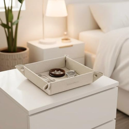 UnionBasic Faux Leather Valet Tray, Jewelry Catchall Tray, Beige