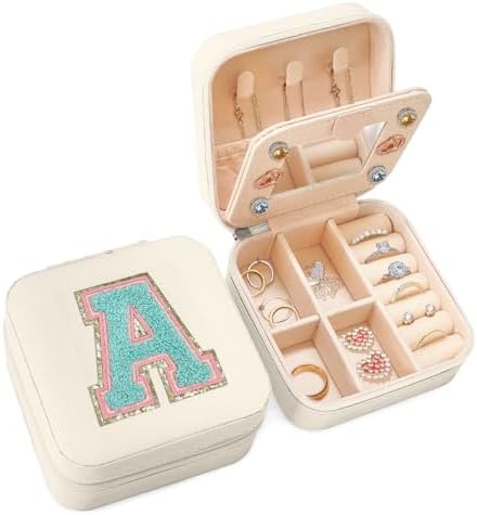 SANDJEST Personalized Jewelry Box, White Travel Jewelry Box with