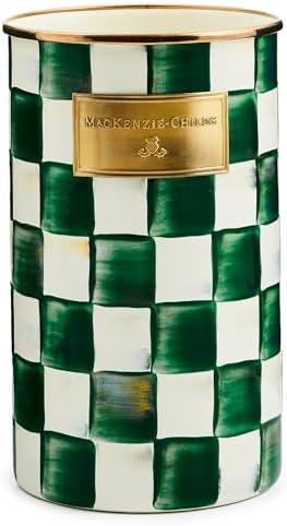 MACKENZIE-CHILDS Enamel Utensil Holder, Green-and-White Emerald Check