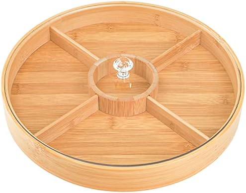 Hedume Bamboo Nuts Storage Platter Tray, Food Serving Tray with 5