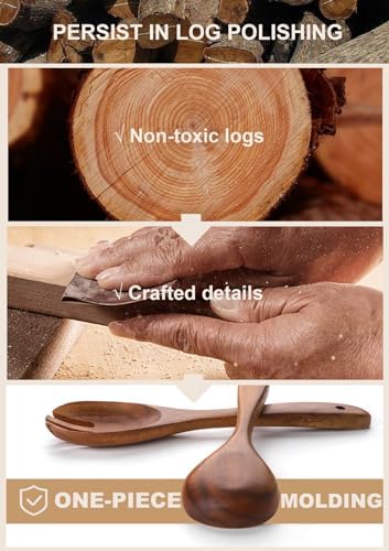 Wooden Cooking Utensils Set with Ceramic Holder,Teak Wood Utensils