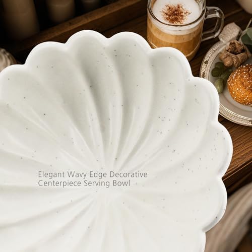 Large Fruit Bowl for Kitchen Counter-10.6" White Ceramic Fluted