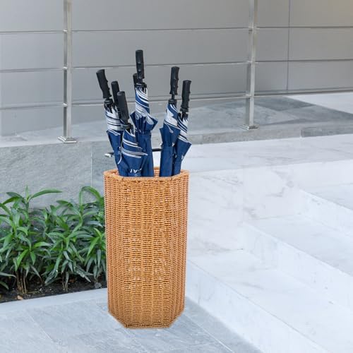 Woven Umbrella Stand with Rain Collection Tray, Brown Entryway Storage