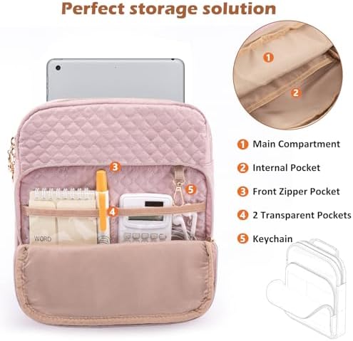 Book Sleeve with Zipper,Quilted Book Carrier with Handle & Pockets